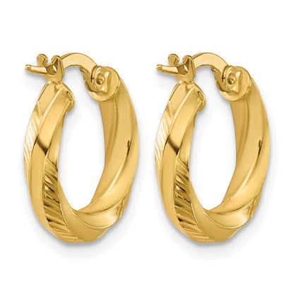 14K Gelbgold Poliert und Diamantiert Rund Creolen