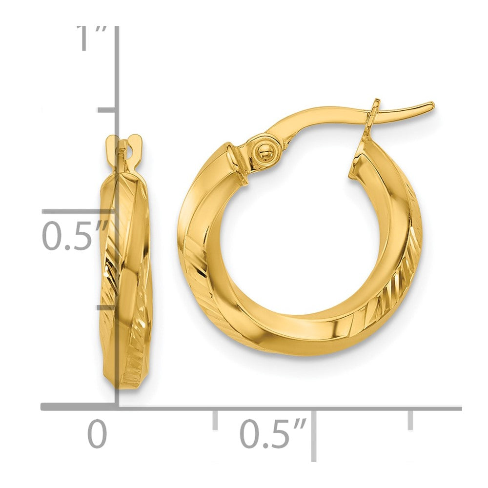 14K Gelbgold Poliert und Diamantiert Rund Creolen