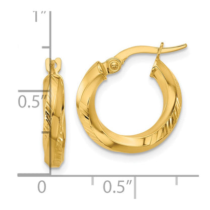 14K Gelbgold Poliert und Diamantiert Rund Creolen