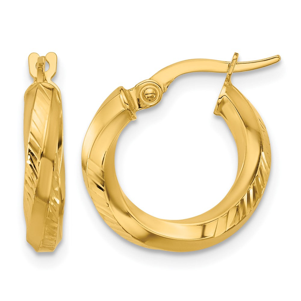 14K Gelbgold Poliert und Diamantiert Rund Creolen