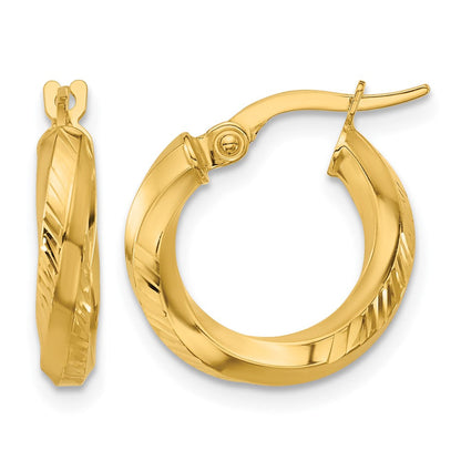 14K Gelbgold Poliert und Diamantiert Rund Creolen