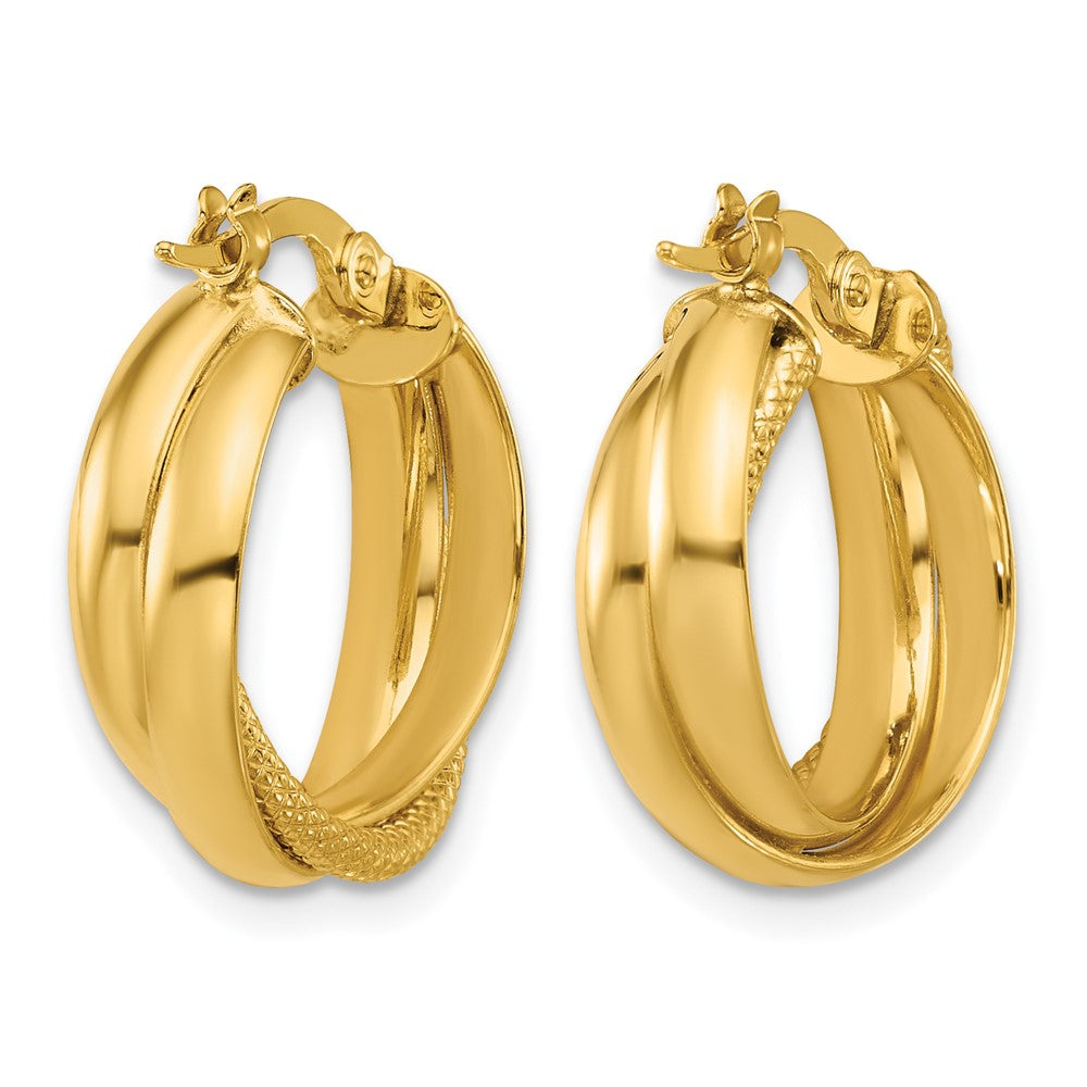 14K Gelbgold Poliert und Strukturiert Rund Creolen
