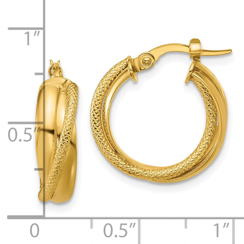 14K Gelbgold Poliert und Strukturiert Rund Creolen