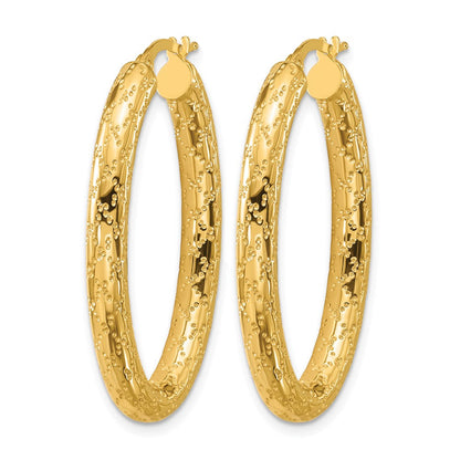 14K Gelbgold Poliert Gemustert Oval Creolen