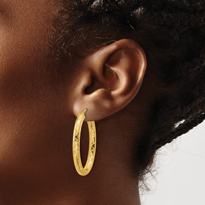 14K Gelbgold Poliert Gemustert Oval Creolen