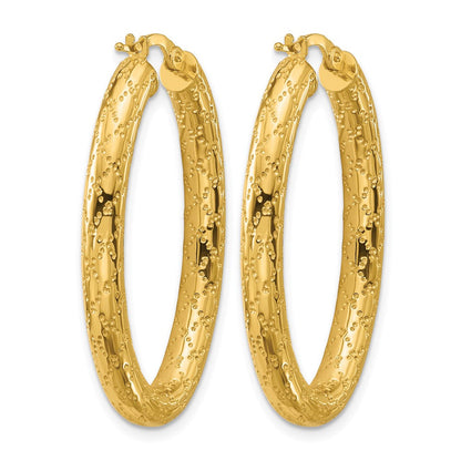 14K Gelbgold Poliert Gemustert Oval Creolen
