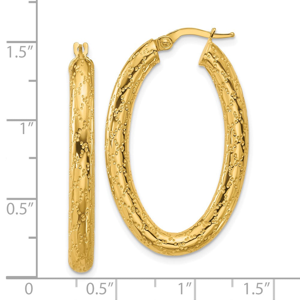 14K Gelbgold Poliert Gemustert Oval Creolen