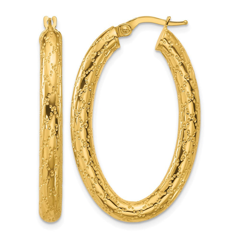 14K Gelbgold Poliert Gemustert Oval Creolen