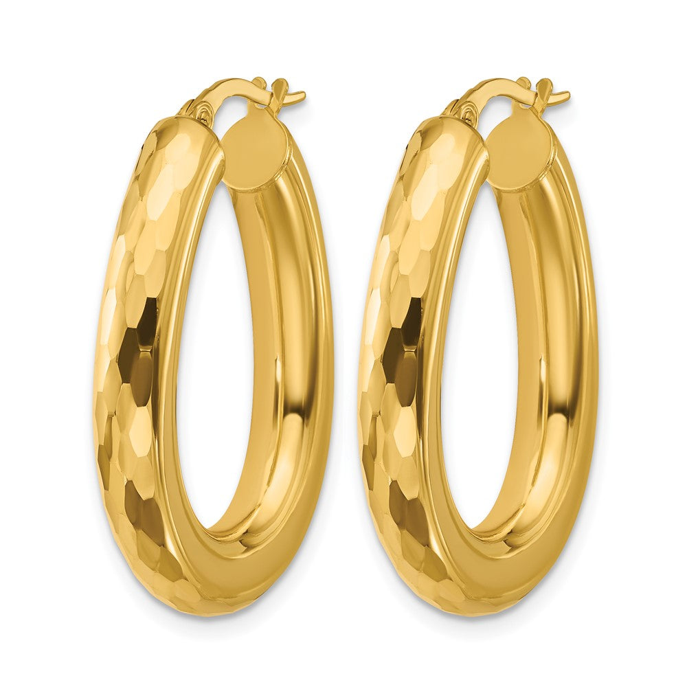 14K Gelbgold Poliert und Diamantiert Oval Creolen