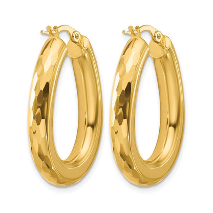 14K Gelbgold Poliert und Diamantiert Oval Creolen