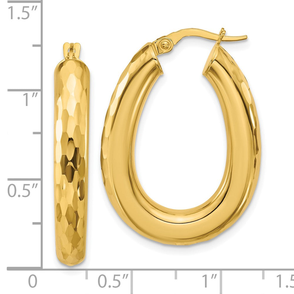 14K Gelbgold Poliert und Diamantiert Oval Creolen