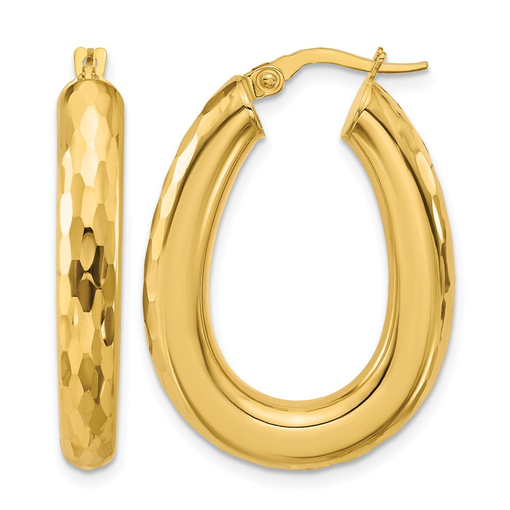 14K Gelbgold Poliert und Diamantiert Oval Creolen