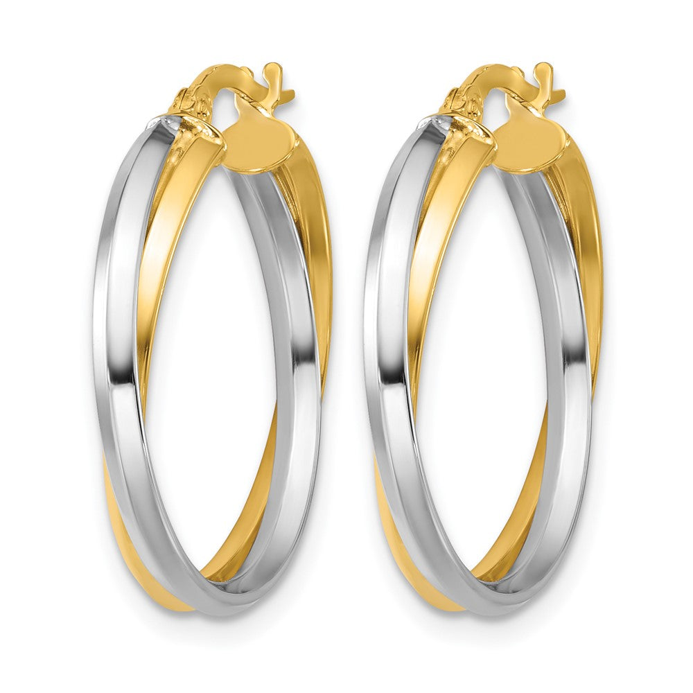 14K Bicolor mit Rhodium Poliert Gedreht Rund Creolen