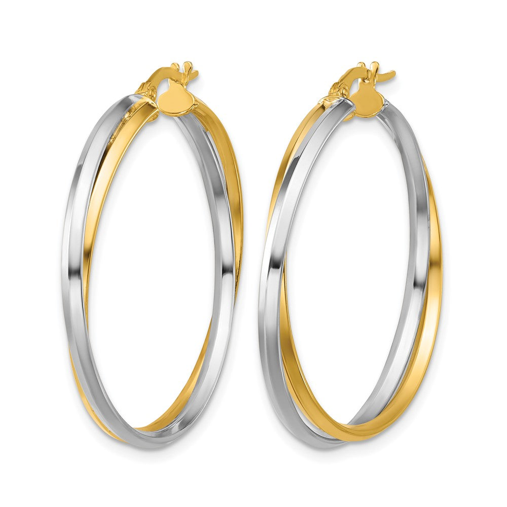 14K Bicolor mit Rhodium Poliert Gedreht Rund Creolen