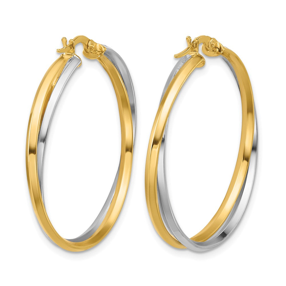 14K Bicolor mit Rhodium Poliert Gedreht Rund Creolen