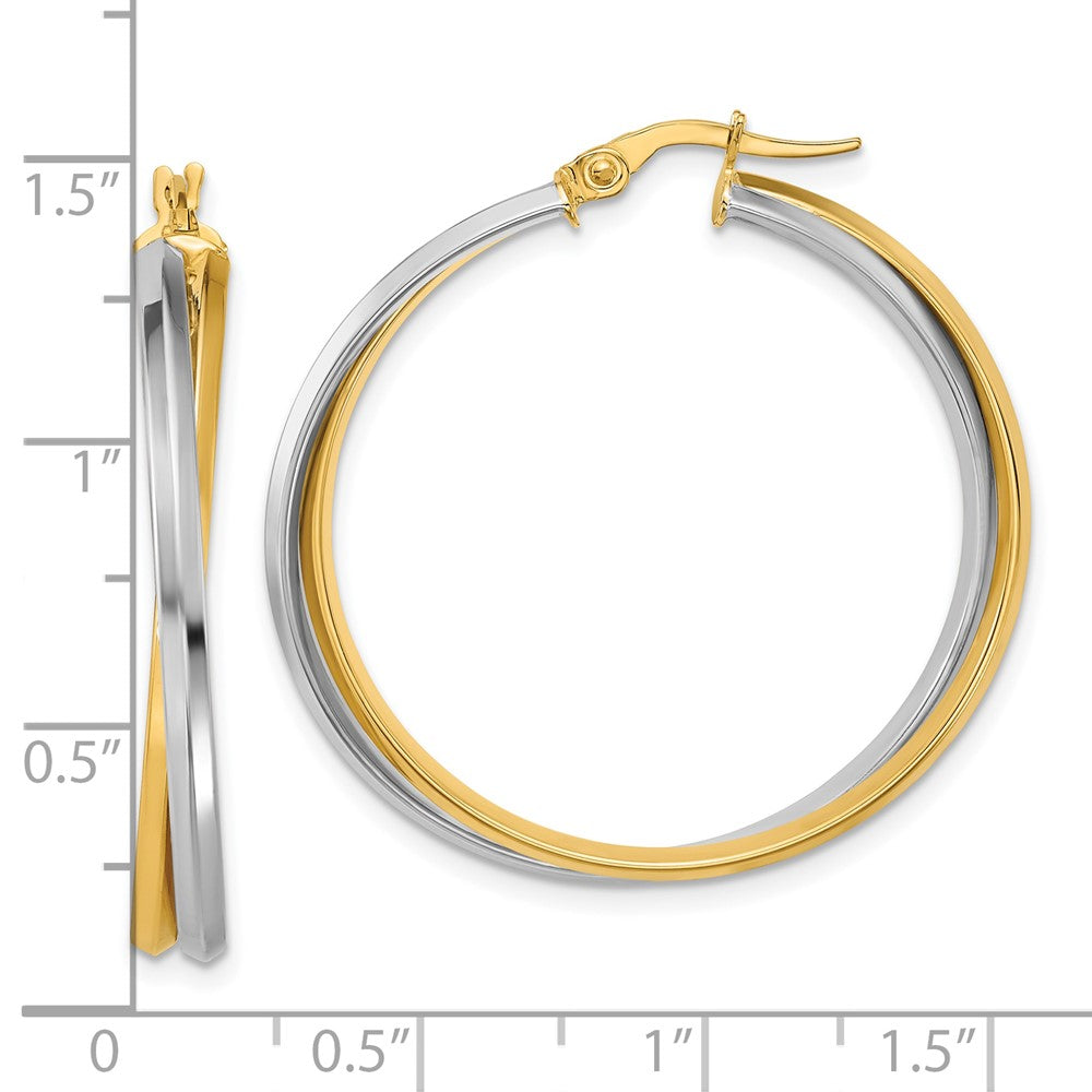 14K Bicolor mit Rhodium Poliert Gedreht Rund Creolen