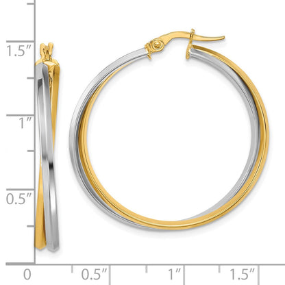 14K Bicolor mit Rhodium Poliert Gedreht Rund Creolen