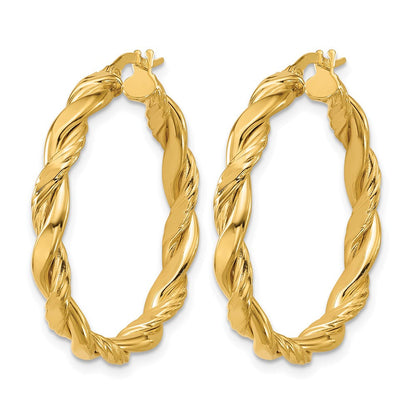 14K Gelbgold Poliert und Gedreht Rund Creolen