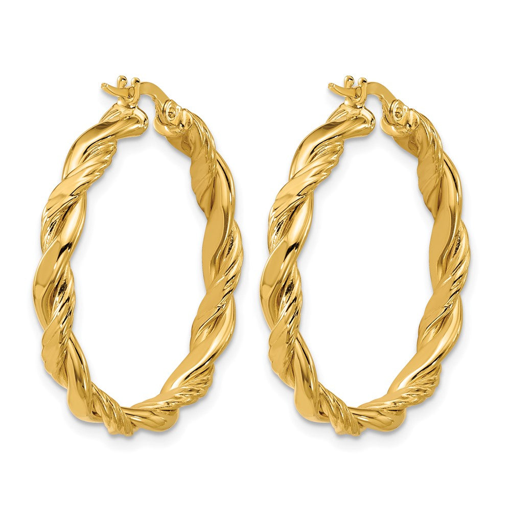 14K Gelbgold Poliert und Gedreht Rund Creolen
