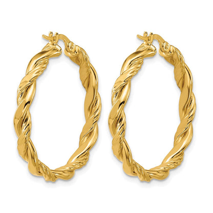 14K Gelbgold Poliert und Gedreht Rund Creolen