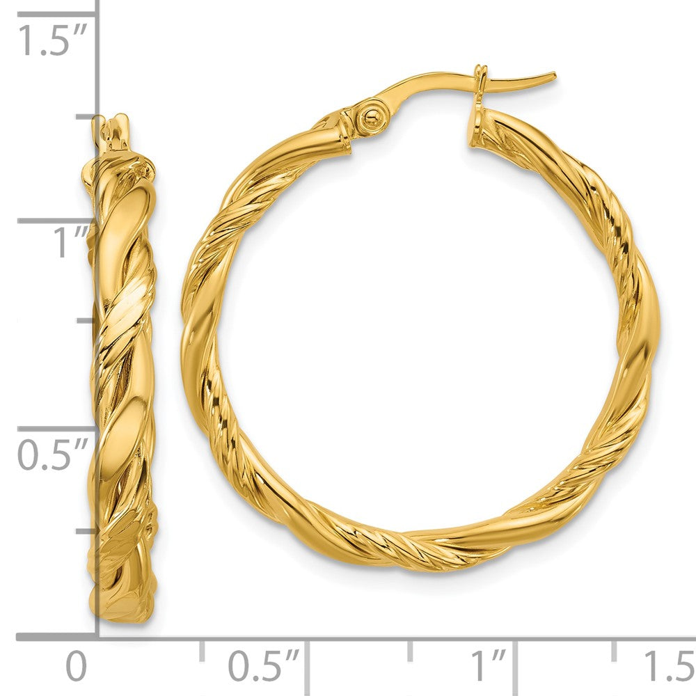 14K Gelbgold Poliert und Gedreht Rund Creolen