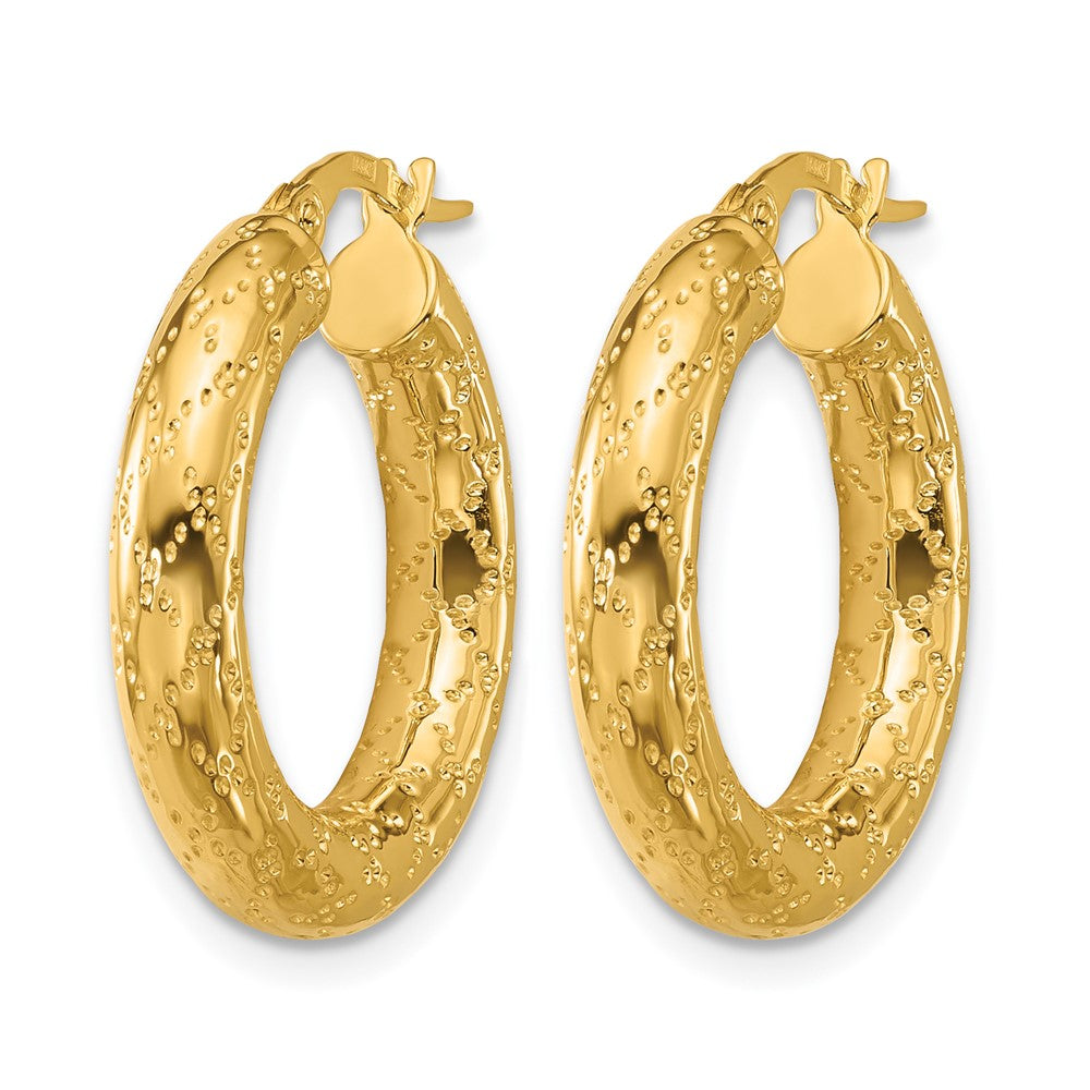 14K Gelbgold Poliert Gemustert Rund Creolen
