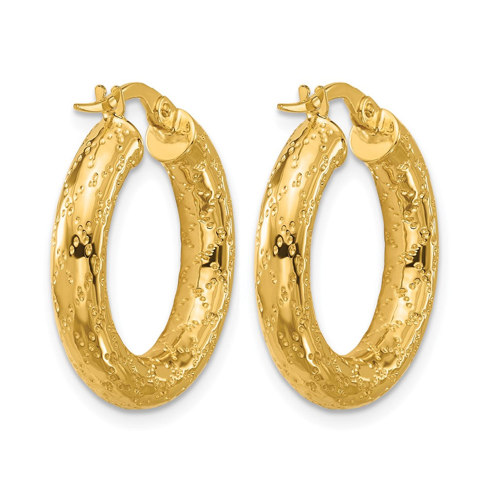 14K Gelbgold Poliert Gemustert Rund Creolen
