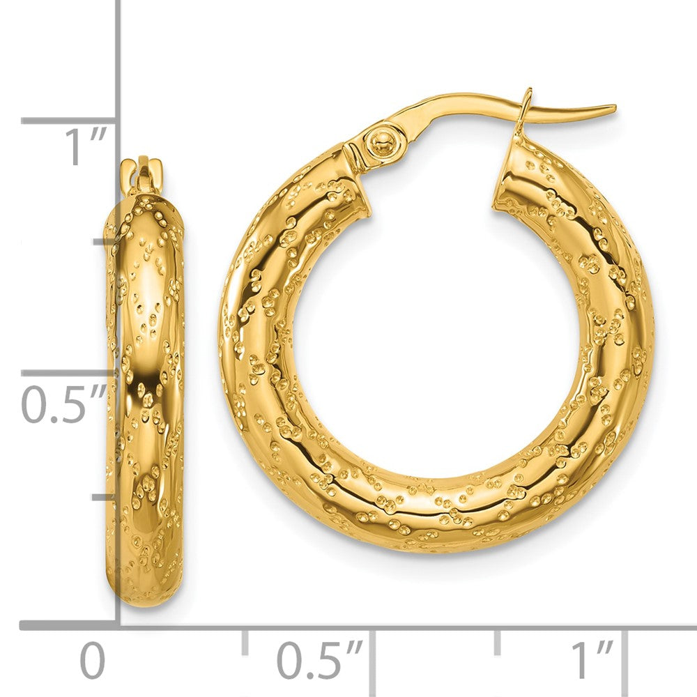 14K Gelbgold Poliert Gemustert Rund Creolen