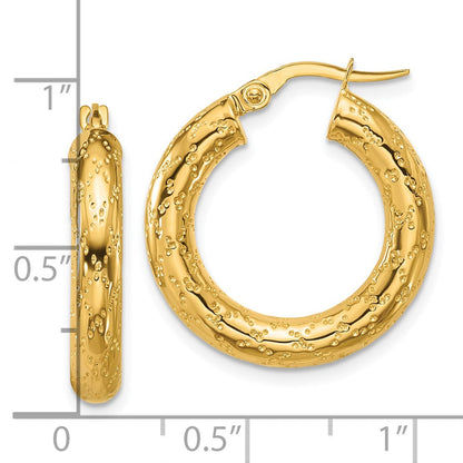 14K Gelbgold Poliert Gemustert Rund Creolen
