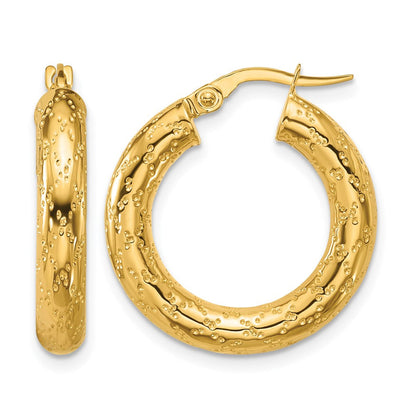 14K Gelbgold Poliert Gemustert Rund Creolen