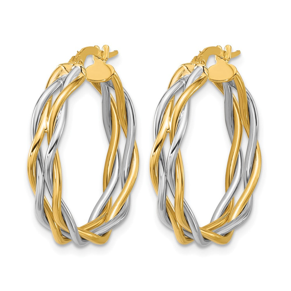 14K Bicolor mit Rhodium Poliert Gedreht Rund Creolen
