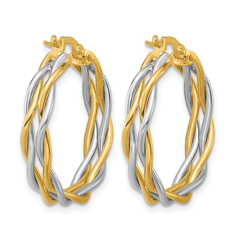 14K Bicolor mit Rhodium Poliert Gedreht Rund Creolen