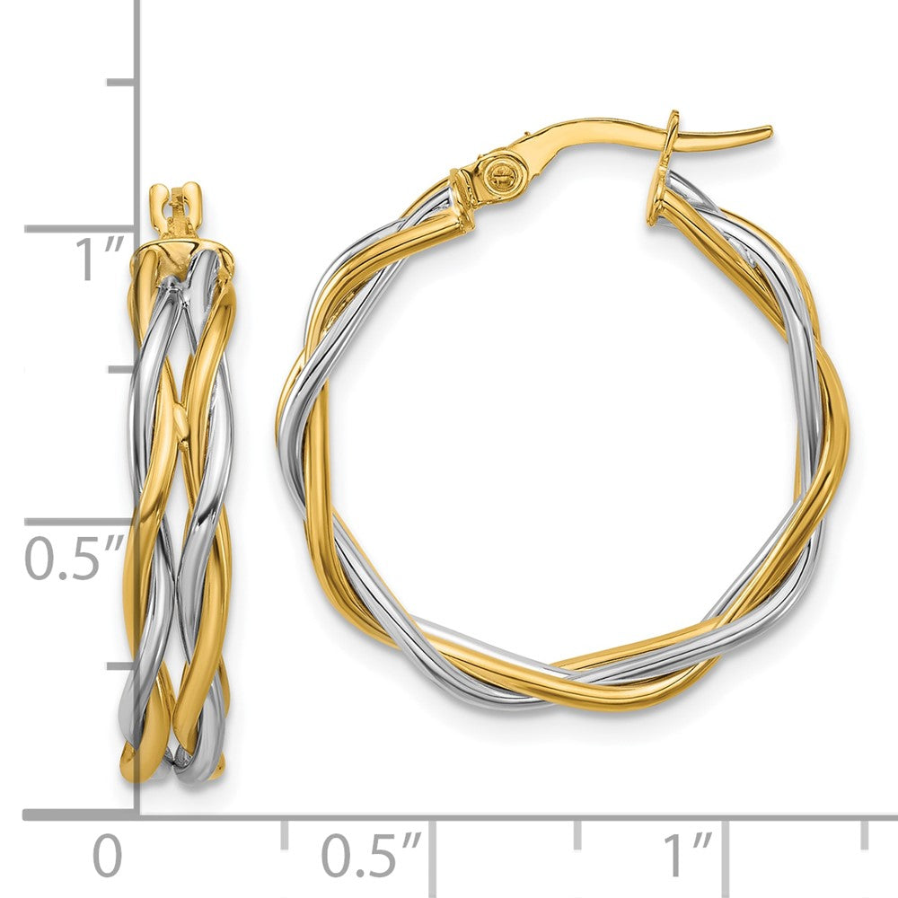 14K Bicolor mit Rhodium Poliert Gedreht Rund Creolen