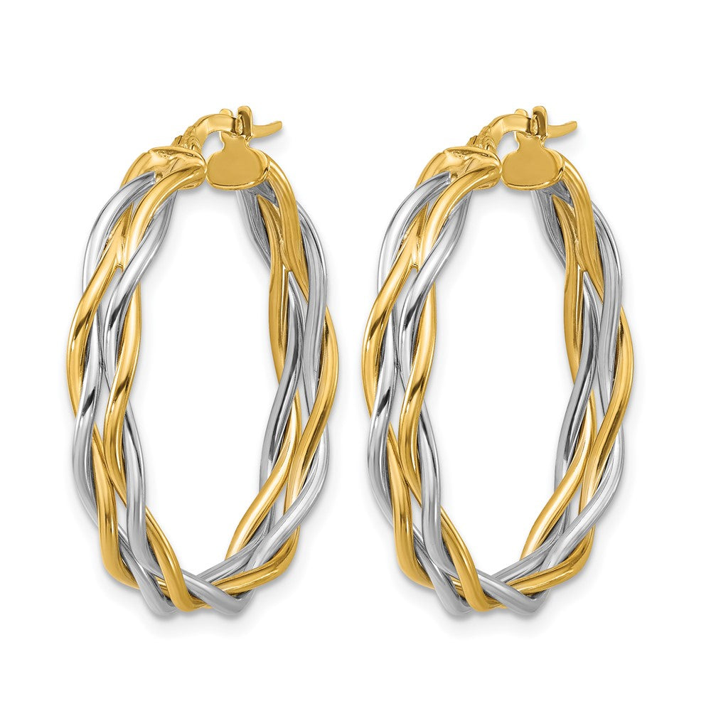 14K Bicolor mit Rhodium Poliert Gedreht Rund Creolen