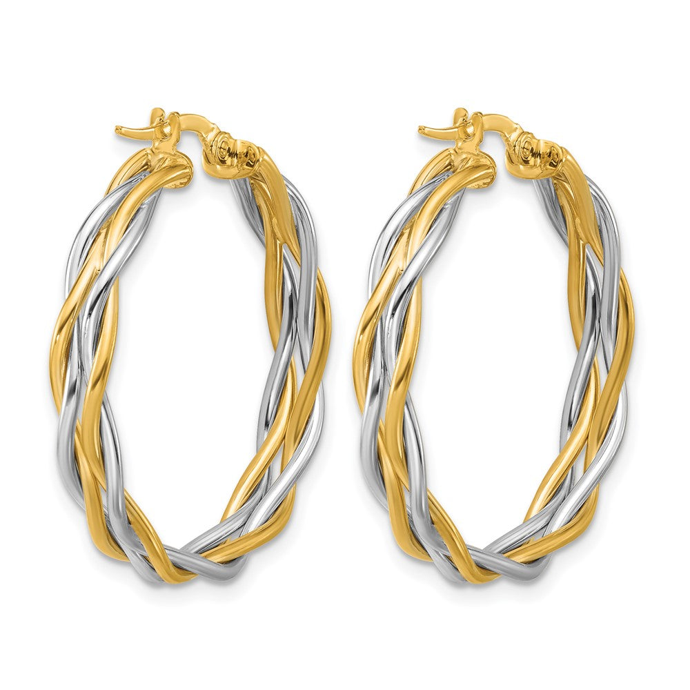 14K Bicolor mit Rhodium Poliert Gedreht Rund Creolen