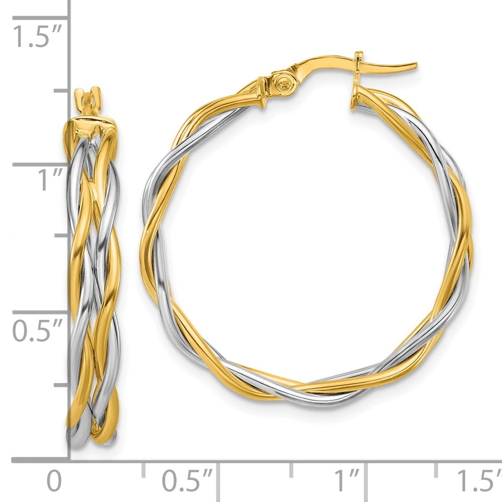 14K Bicolor mit Rhodium Poliert Gedreht Rund Creolen