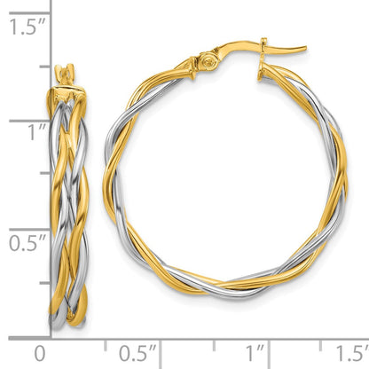 14K Bicolor mit Rhodium Poliert Gedreht Rund Creolen