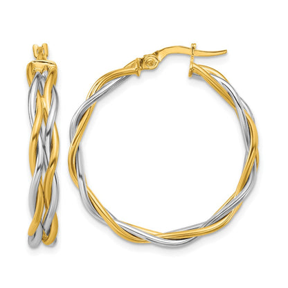 14K Bicolor mit Rhodium Poliert Gedreht Rund Creolen