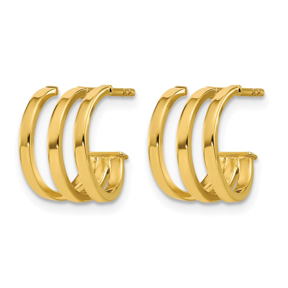 14K Gelbgold Poliert 3 Reihe Stecker J Creolen