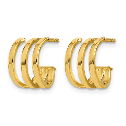 14K Gelbgold Poliert 3 Reihe Stecker J Creolen