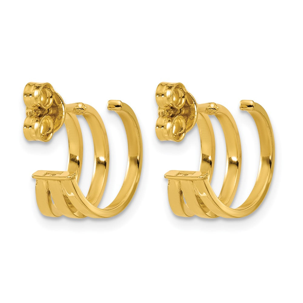 14K Gelbgold Poliert 3 Reihe Stecker J Creolen