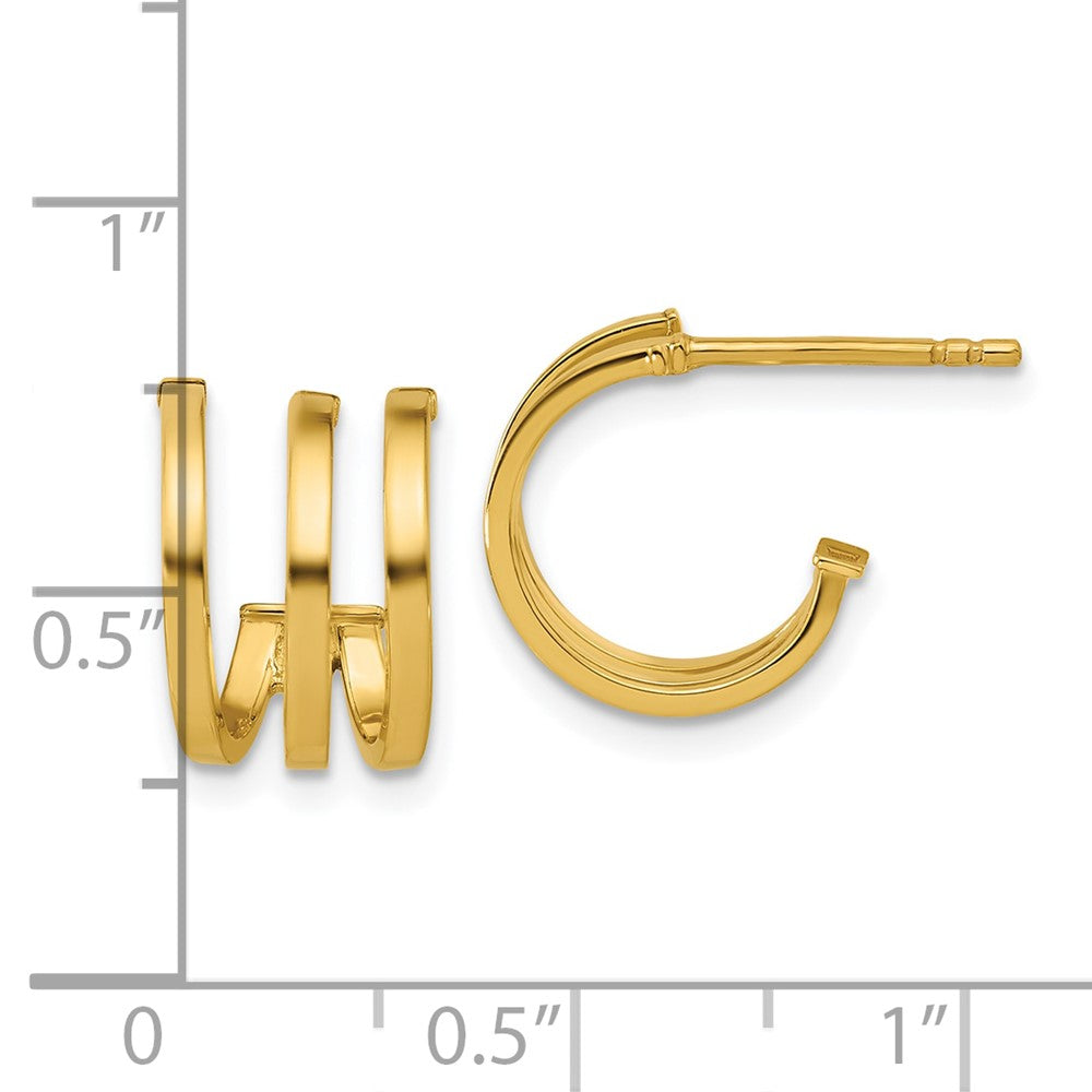 14K Gelbgold Poliert 3 Reihe Stecker J Creolen