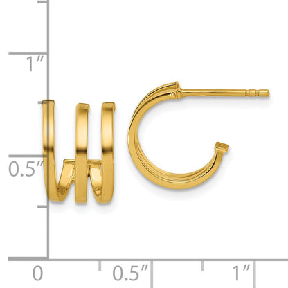 14K Gelbgold Poliert 3 Reihe Stecker J Creolen