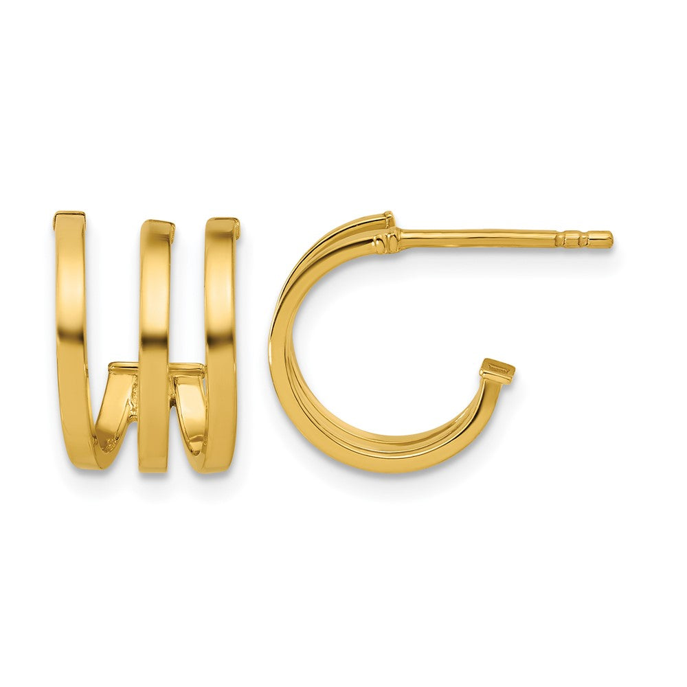 14K Gelbgold Poliert 3 Reihe Stecker J Creolen