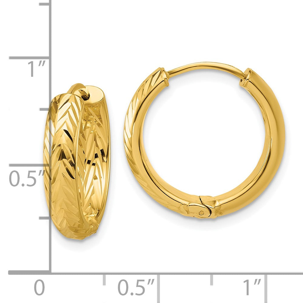14K Gelbgold Leslie' Poliert und Diamant Schliff Klappbar Creolen