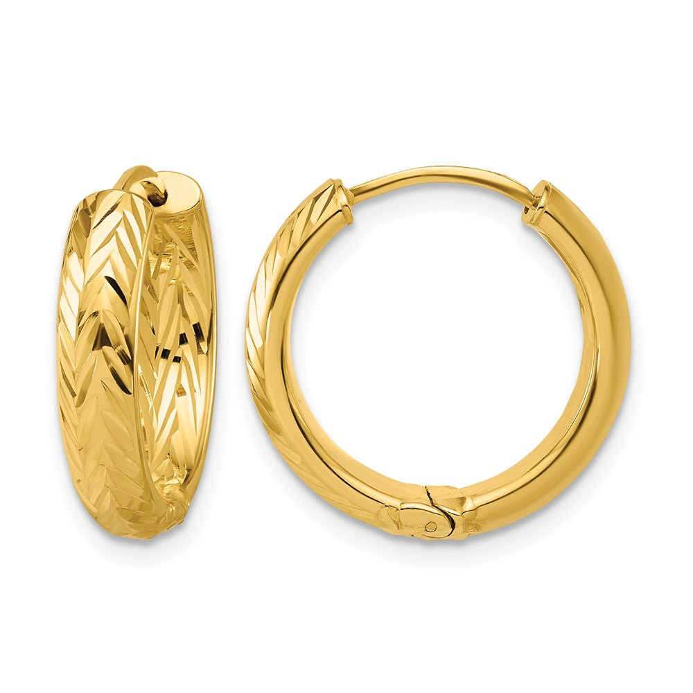 14K Gelbgold Leslie' Poliert und Diamant Schliff Klappbar Creolen