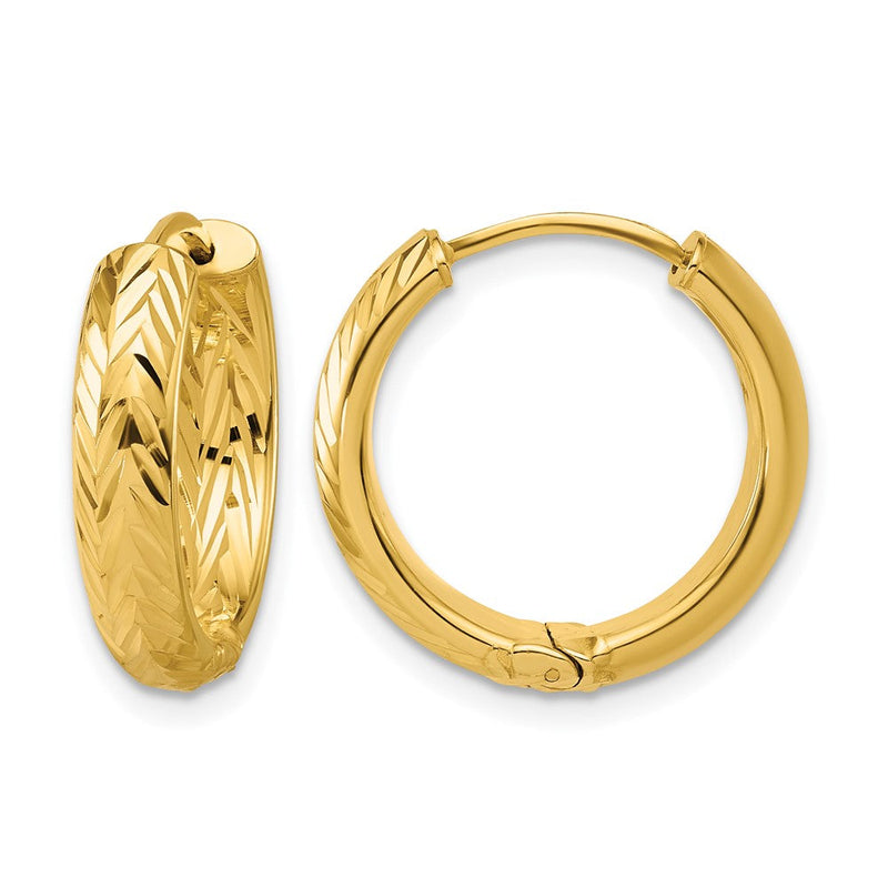 14K Gelbgold Leslie' Poliert und Diamant Schliff Klappbar Creolen
