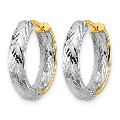 14K Gelb & Rhodium Poliert/dia Schliff Klappbar Creolen