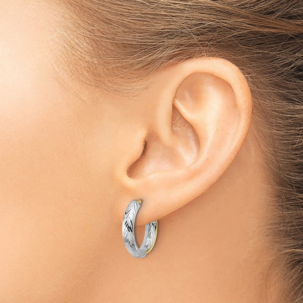 14K Gelb & Rhodium Poliert/dia Schliff Klappbar Creolen