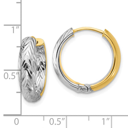 14K Gelb & Rhodium Poliert/dia Schliff Klappbar Creolen